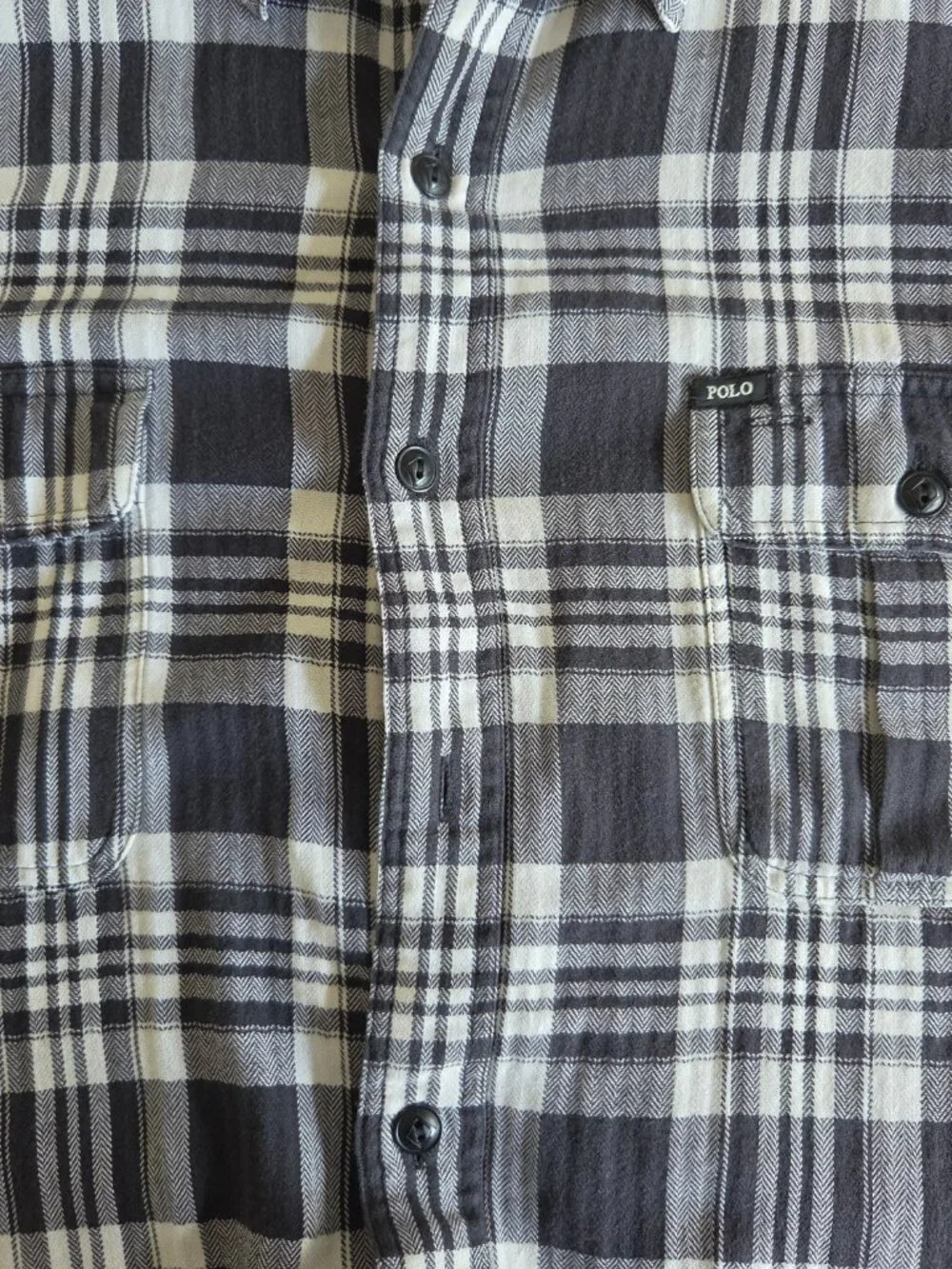 Polo Ralph Lauren XXL Black Ivory Plaid Cotton Utility Shirt Men's 2 Pocket